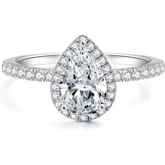 Hand-Selected 2CT AAAAA Cubic Zirconia Pear Ring - Hypoallergenic Silver Beauty